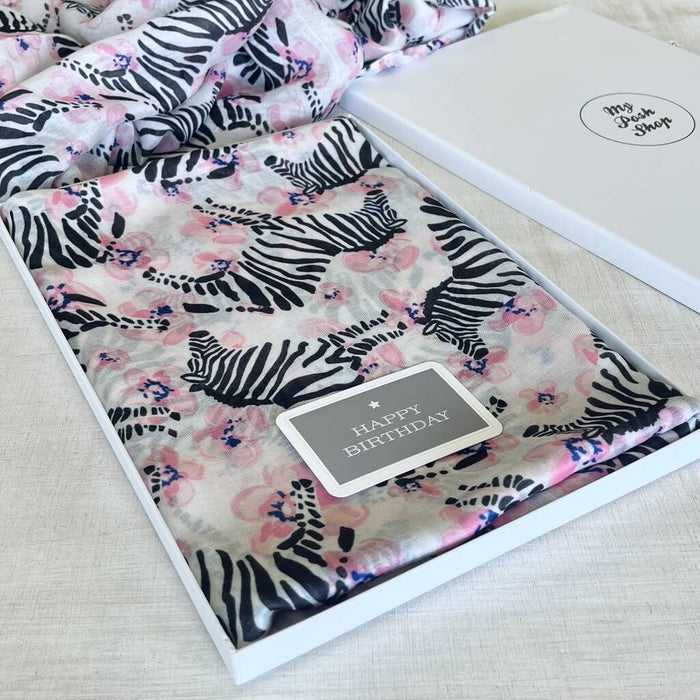 Pink And Black Zebra And Floral Print Scarf