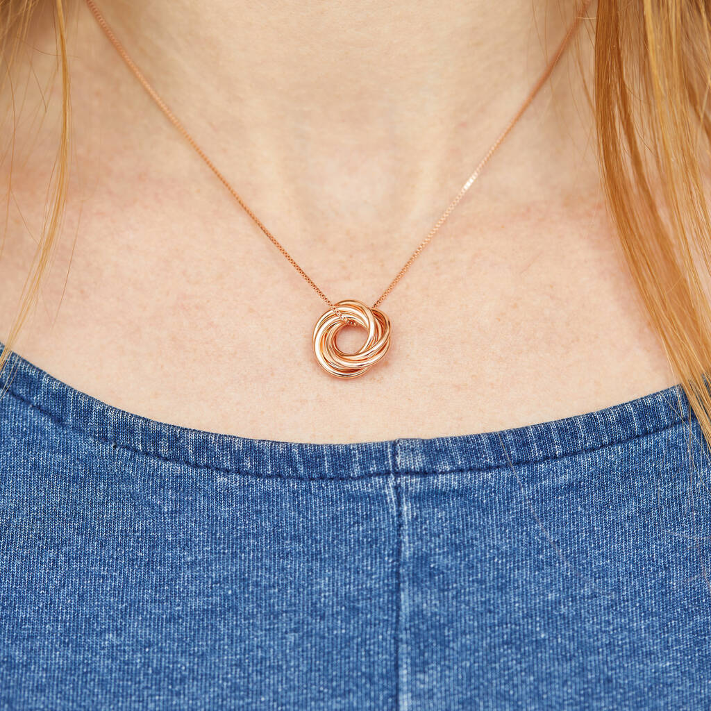 Rose Gold Plated Knot Of Friendship Ring Necklace