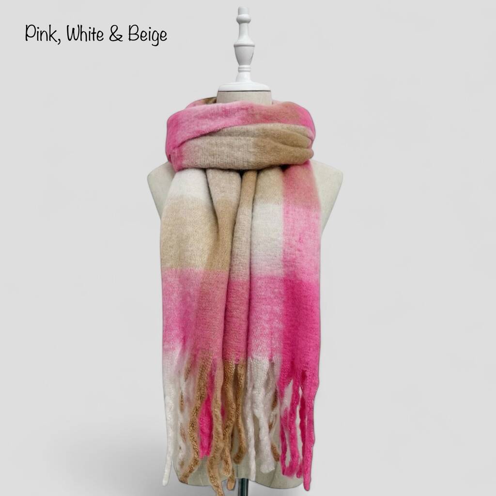 Soft Check Print Wool Blend Scarf