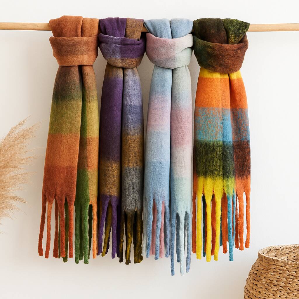 Soft Check Print Wool Blend Scarf