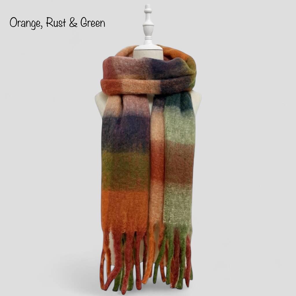 Soft Check Print Wool Blend Scarf