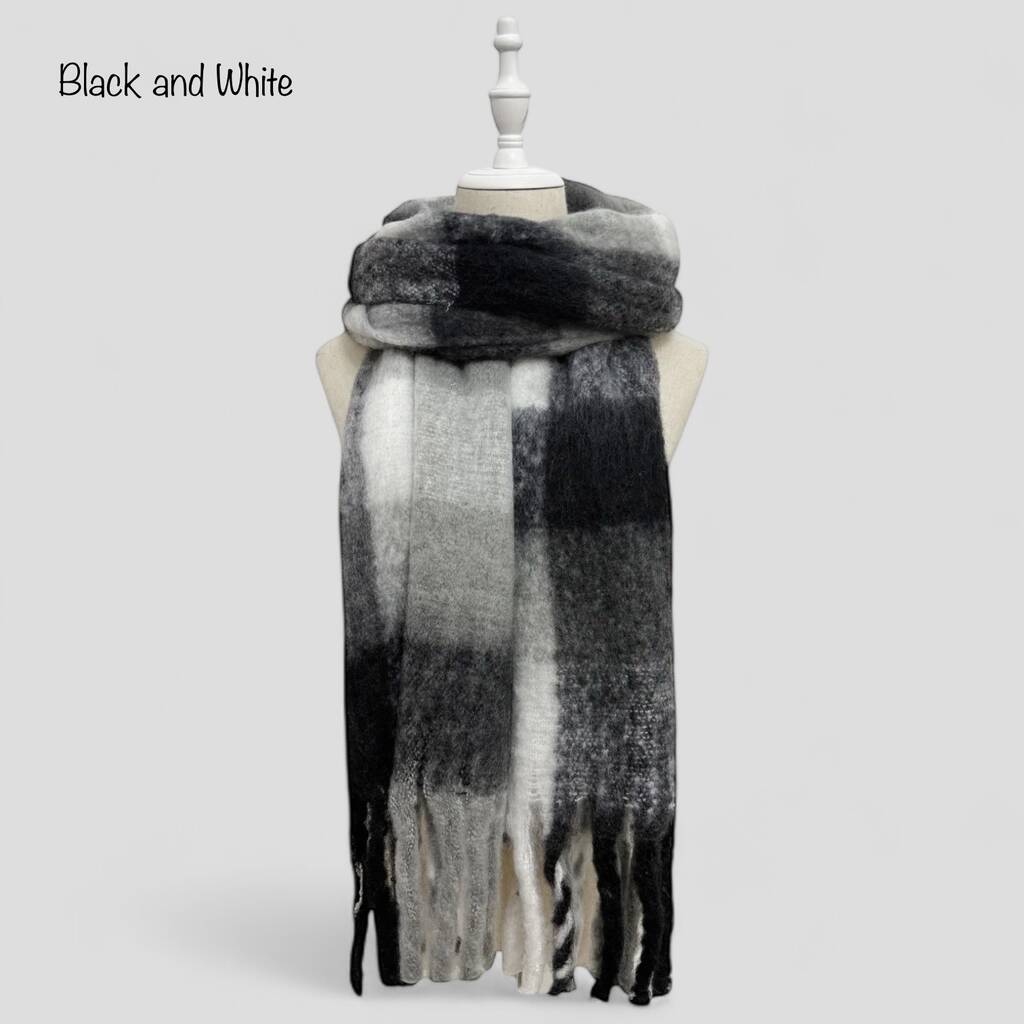 Soft Check Print Wool Blend Scarf