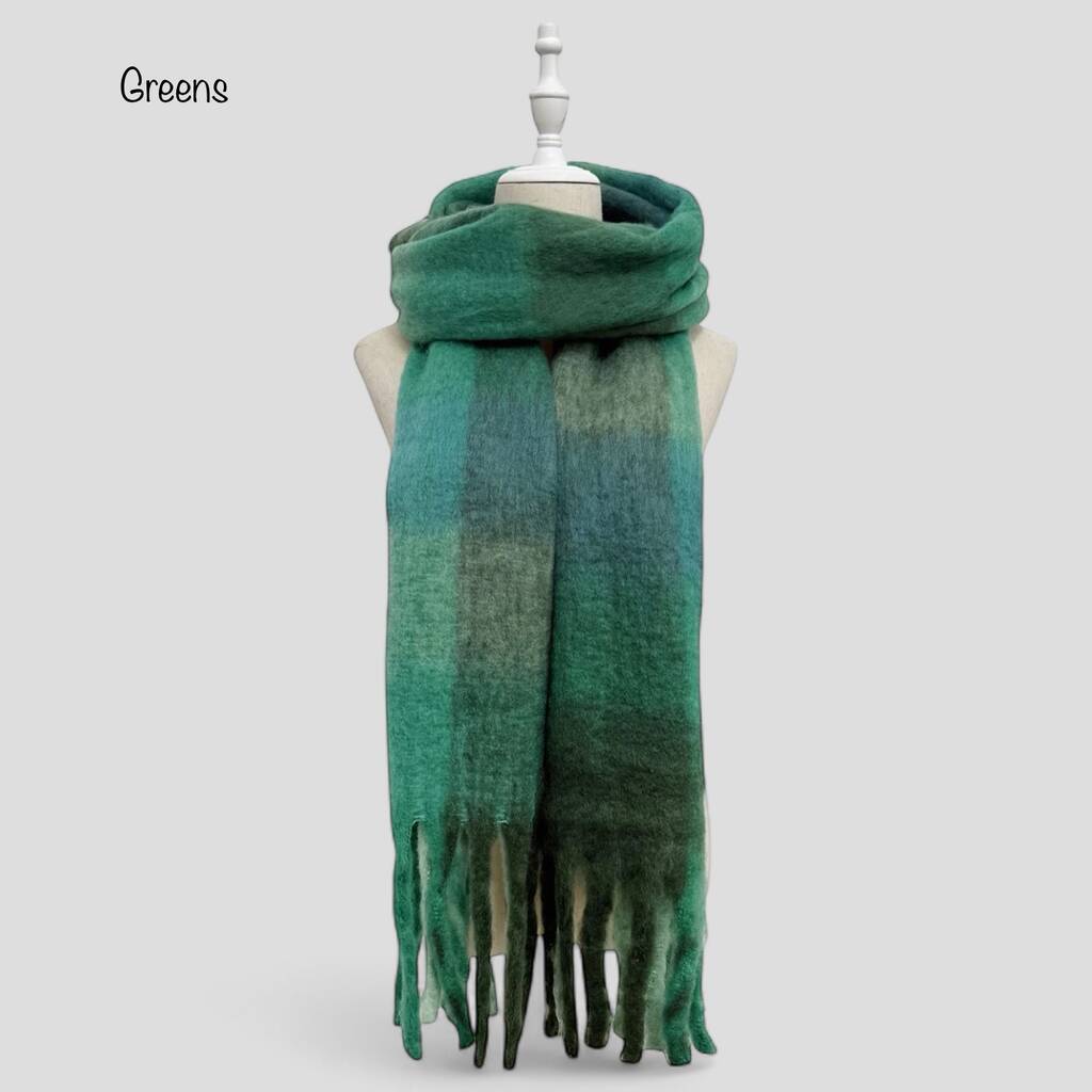 Soft Check Print Wool Blend Scarf