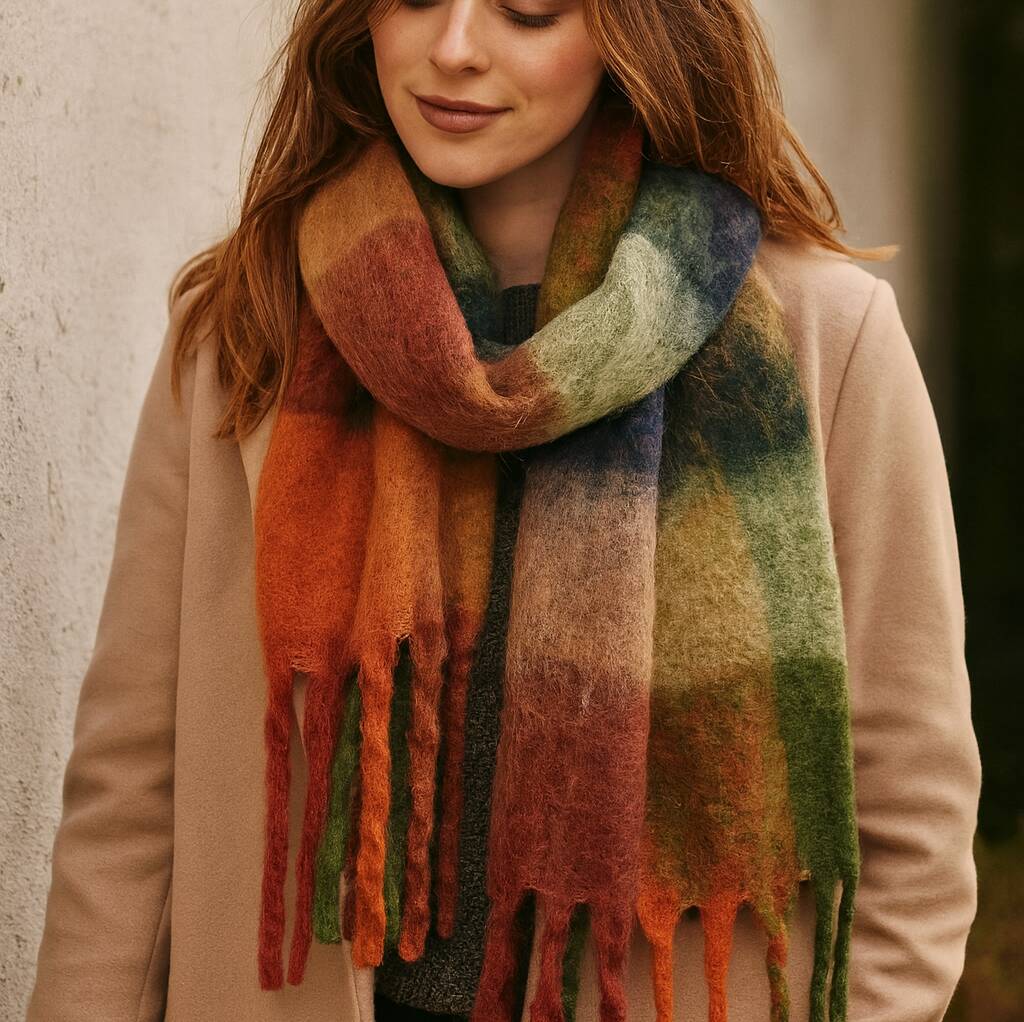 Soft Check Print Wool Blend Scarf