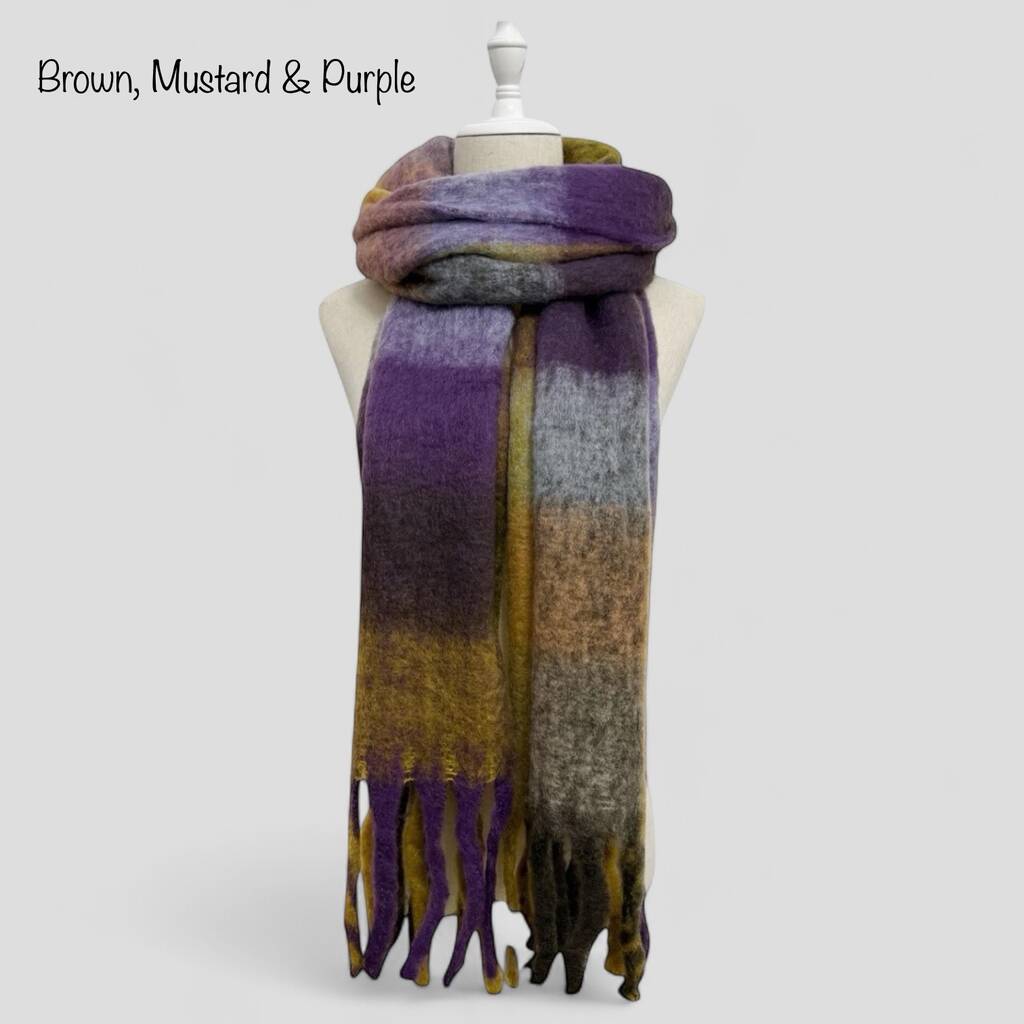 Soft Check Print Wool Blend Scarf