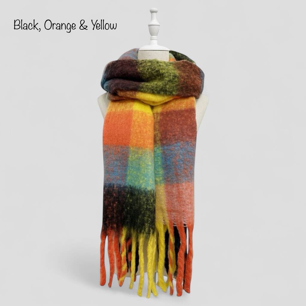 Soft Check Print Wool Blend Scarf