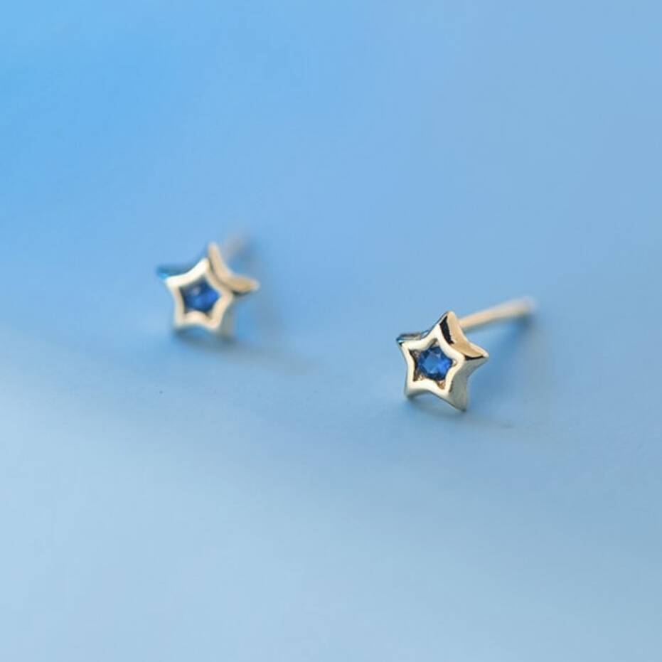 Starlite Blue Gold Plated Mini Star Stud Earrings