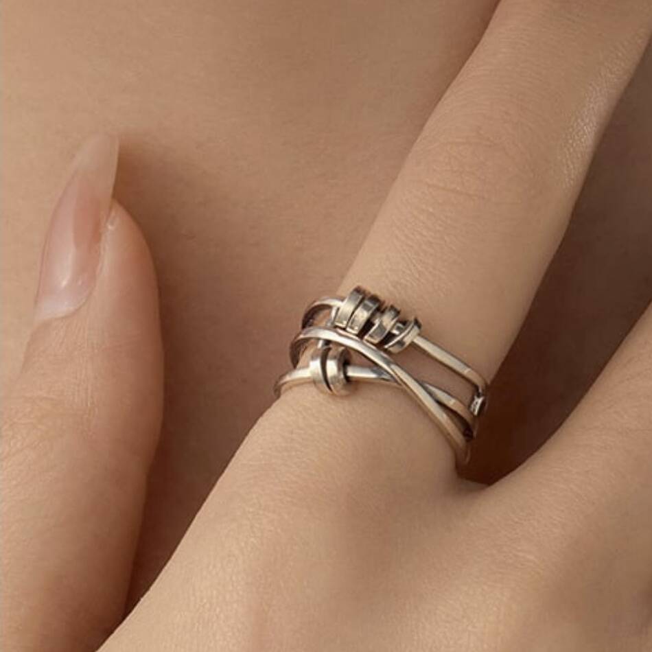 Vintage Style Sterling Silver Adjustable Layered Fidget Ring