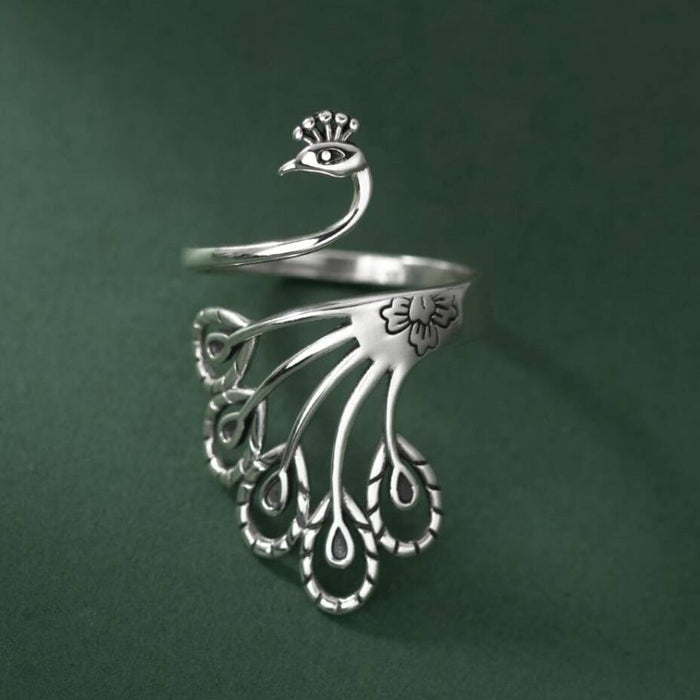 Sterling Silver Adjustable Peacock Ring