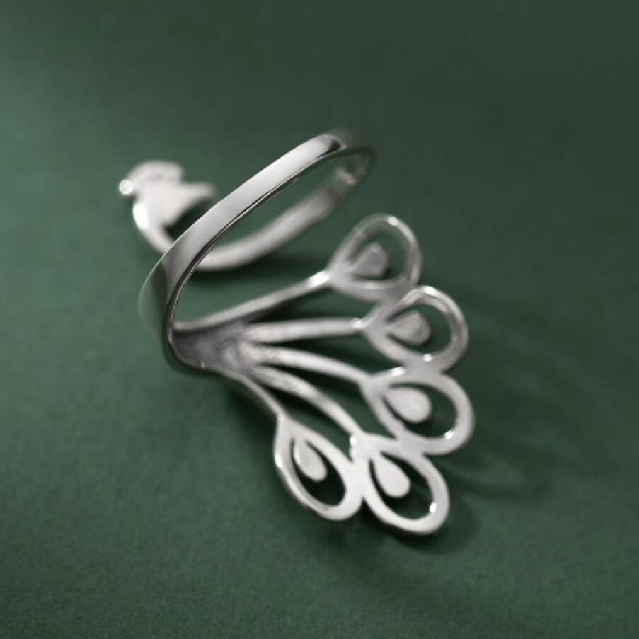 Sterling Silver Adjustable Peacock Ring