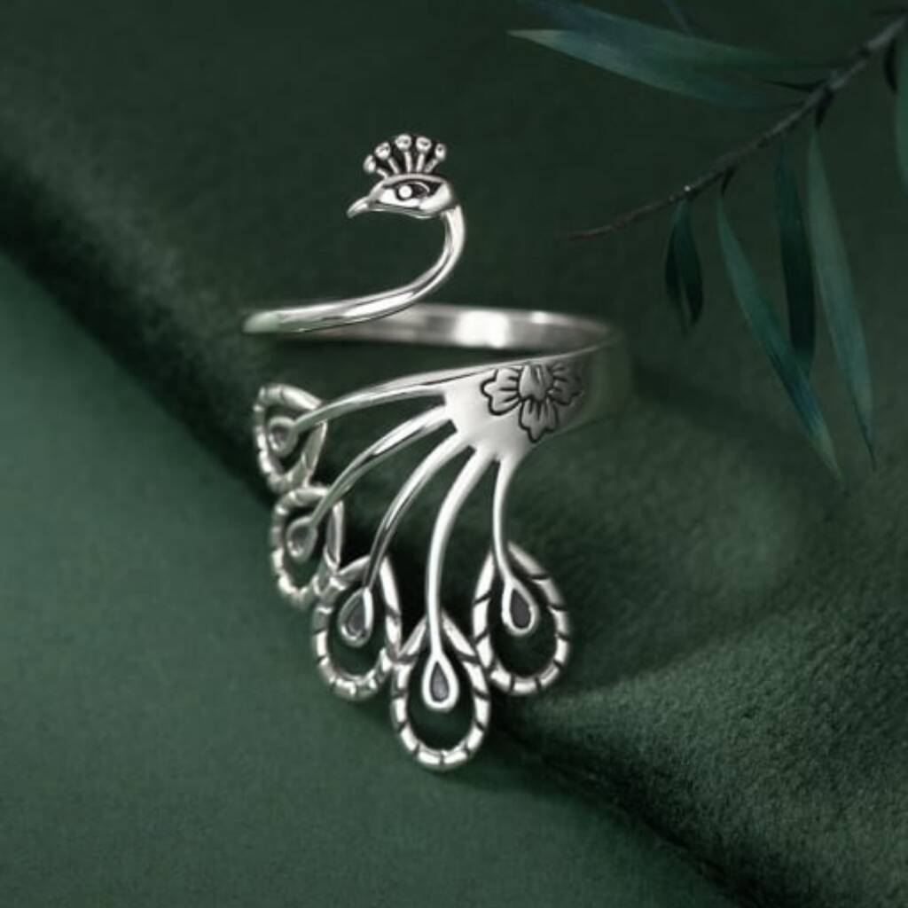 Sterling Silver Adjustable Peacock Ring
