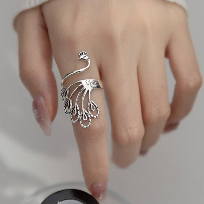 Sterling Silver Adjustable Peacock Ring