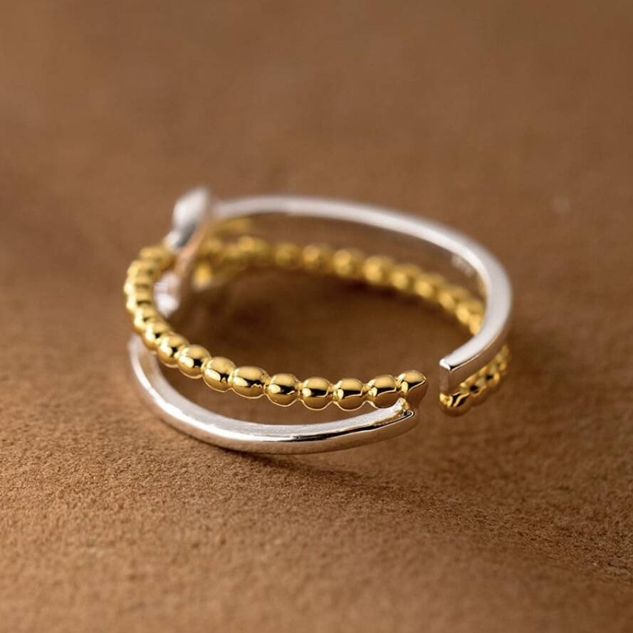 Sterling Silver And Gold Plated Adjustable Knot Ring