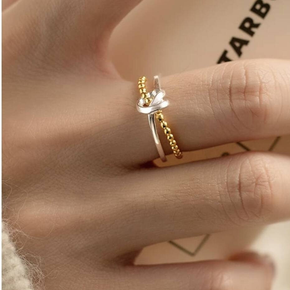 Sterling Silver And Gold Plated Adjustable Knot Ring