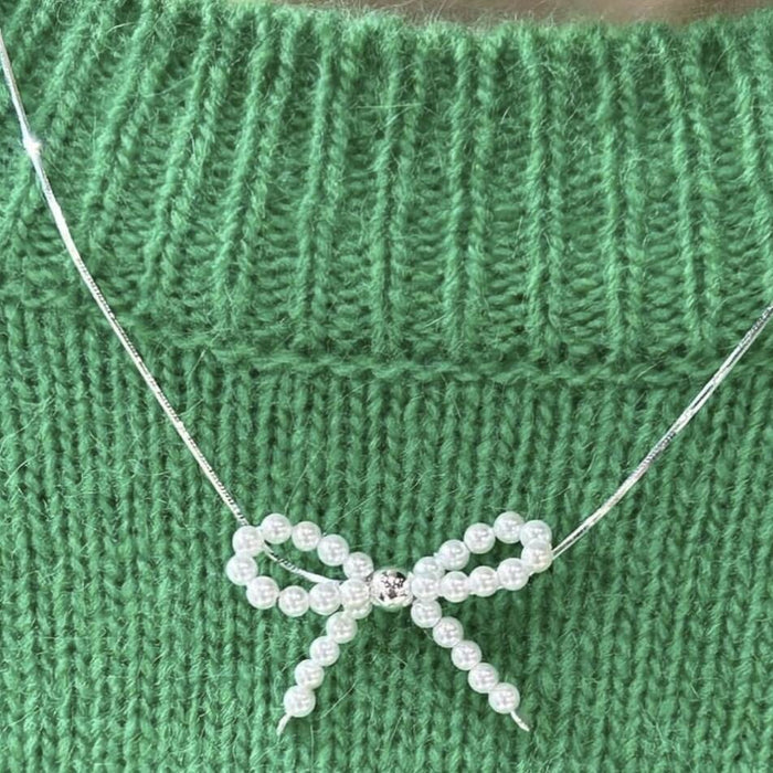Sterling Silver Pearl Bow Necklace