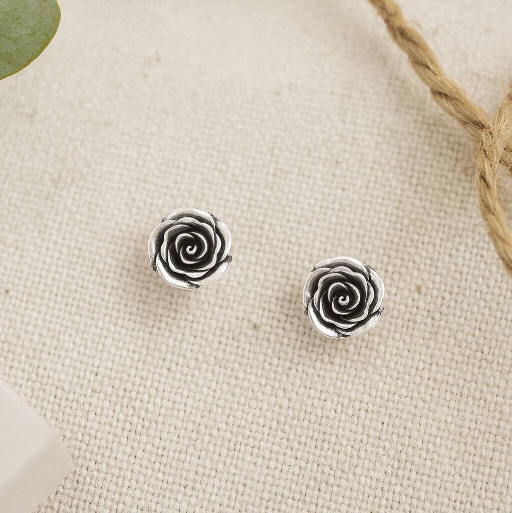 Sterling Silver Rose Bud Stud Earrings