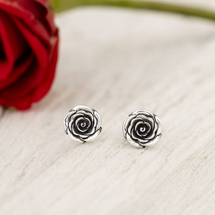 Sterling Silver Rose Bud Stud Earrings