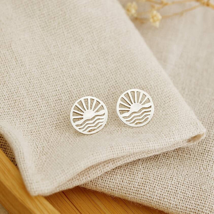 Sterling Silver Sunshine And Wave Stud Earrings