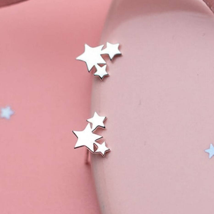 Sterling Silver Three Star Cluster Stud Earrings