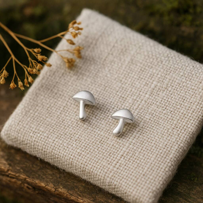 Sterling Silver Tiny Mushroom Stud Earrings