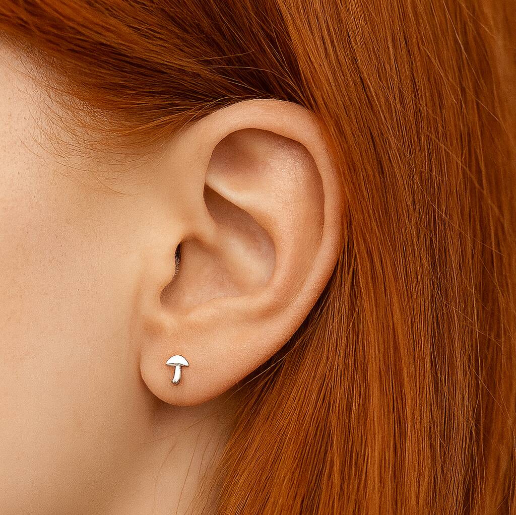 Sterling Silver Tiny Mushroom Stud Earrings