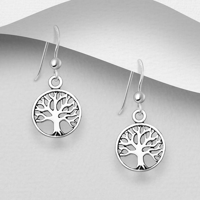 Sterling Silver Tree Of Life Drop Earrings