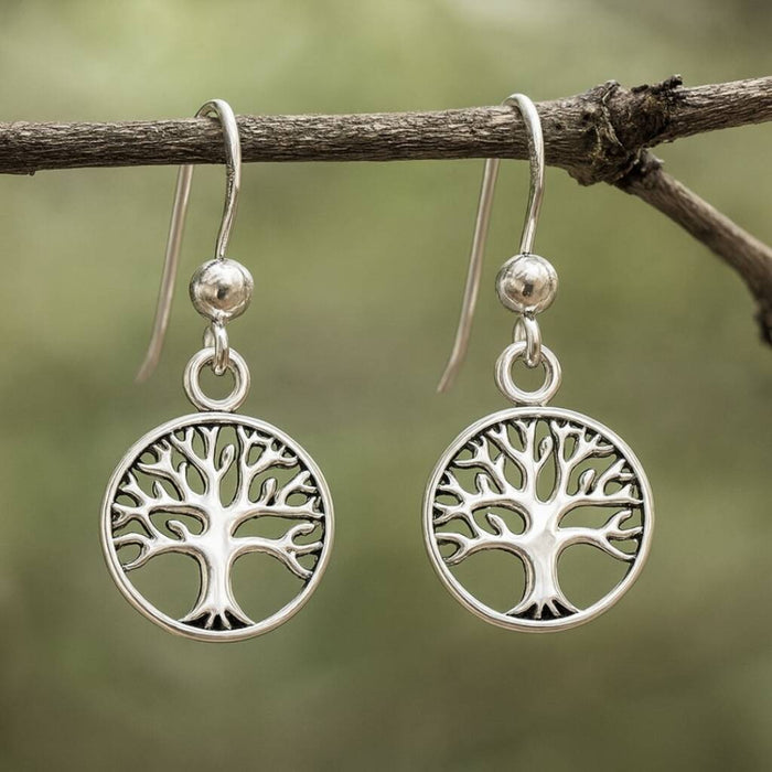 Sterling Silver Tree Of Life Drop Earrings
