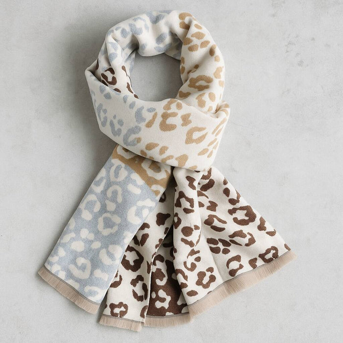 Cream Leopard Print Cozy Winter Scarf