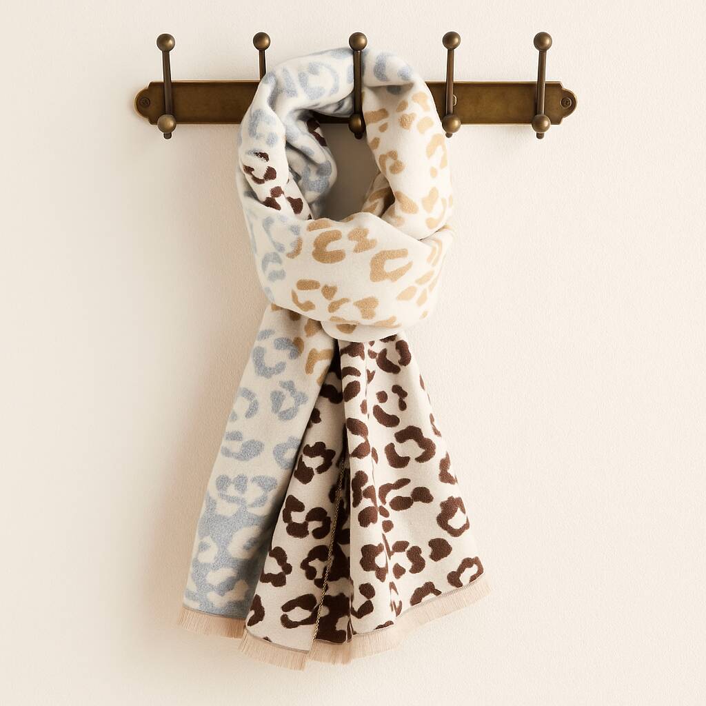 Cream Leopard Print Cozy Winter Scarf