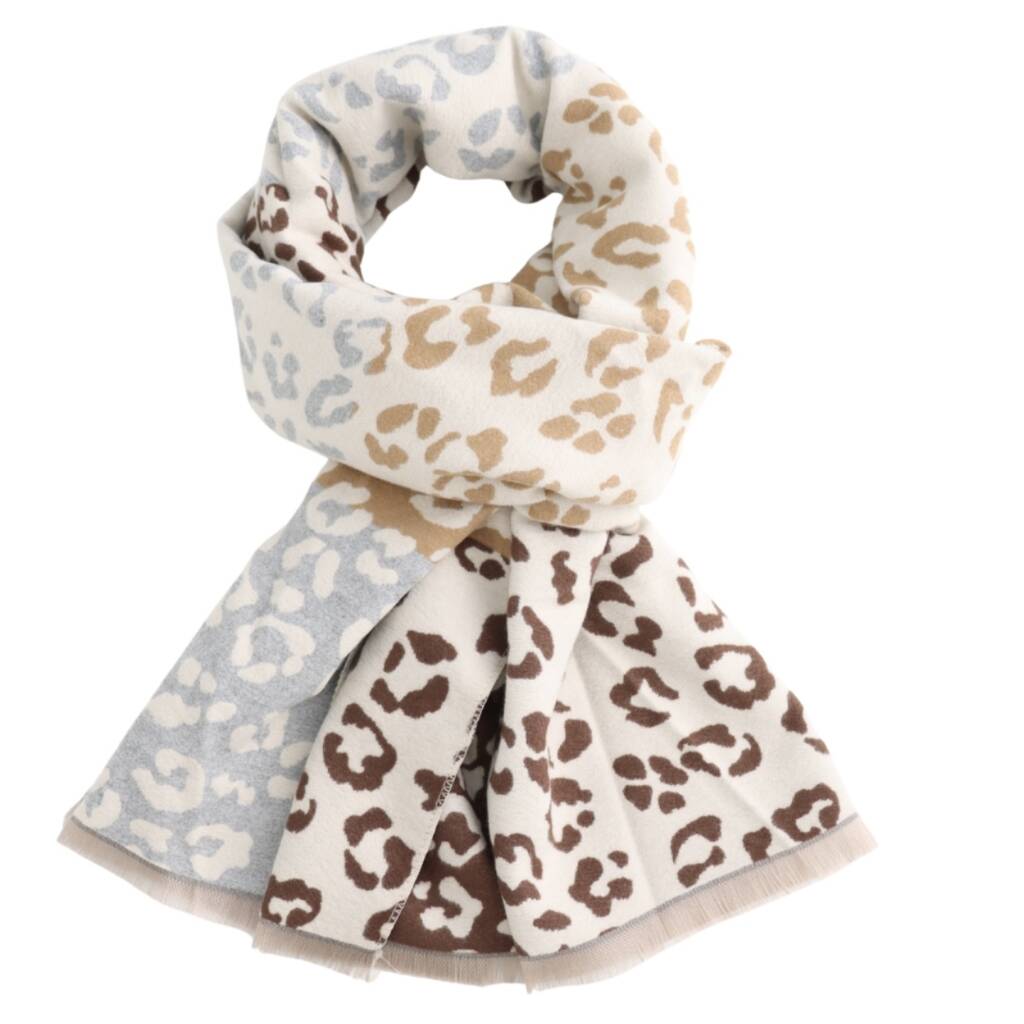 Cream Leopard Print Cozy Winter Scarf