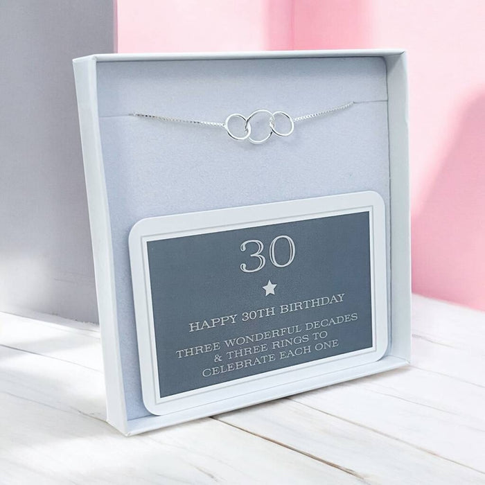 30th Birthday Sterling Silver Three Ring Bracelet