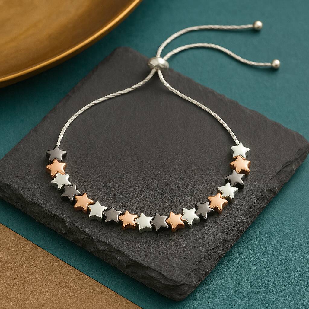 Mixed Metal Drawstring Star Bracelet