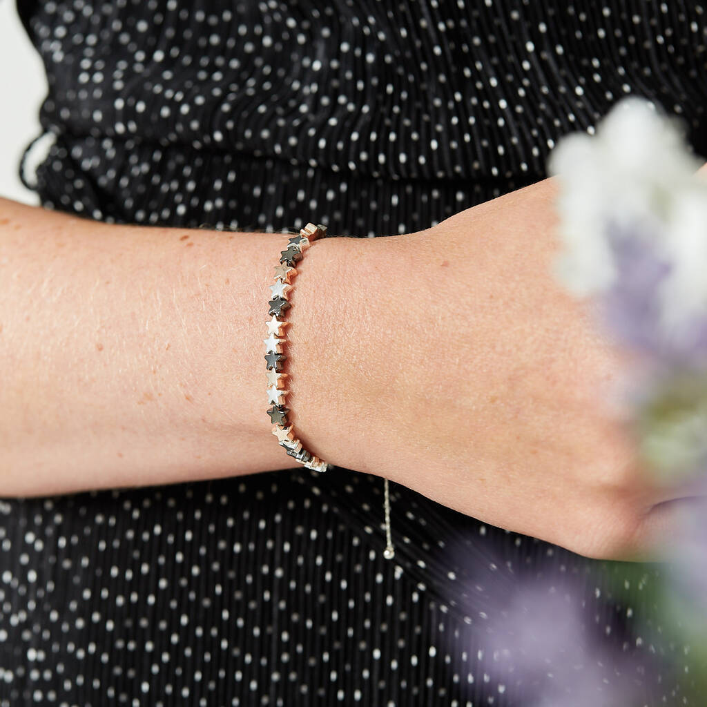 Mixed Metal Drawstring Star Bracelet