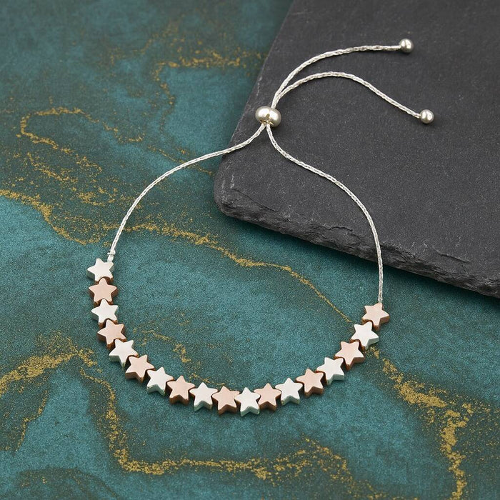Mixed Metal Drawstring Star Bracelet