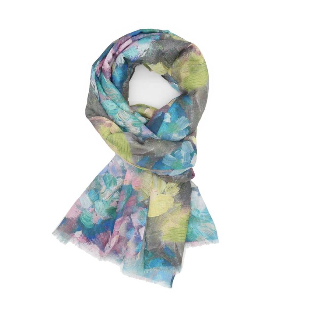 Blue Abstract Flower Print Scarf