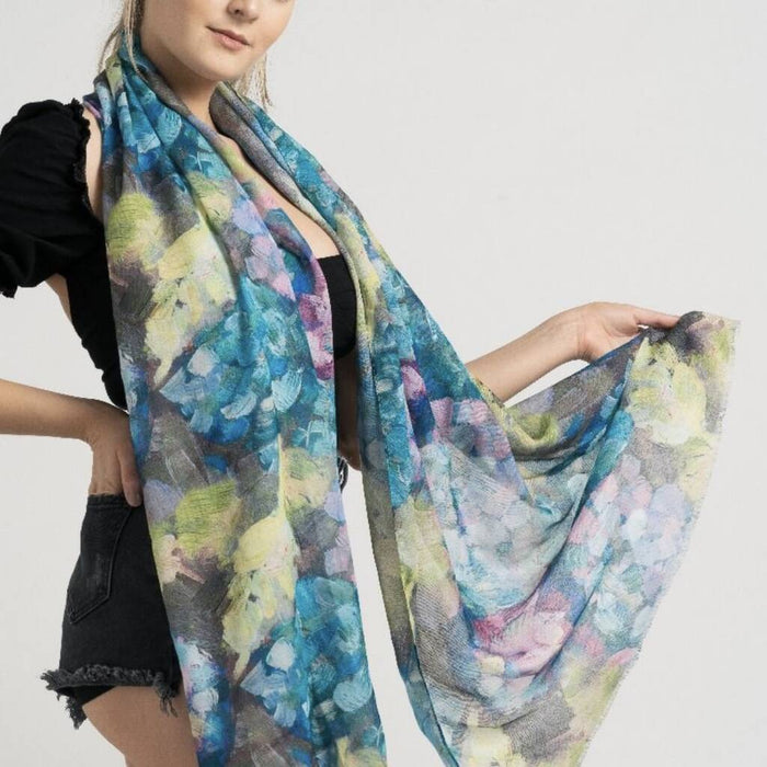 Blue Abstract Flower Print Scarf