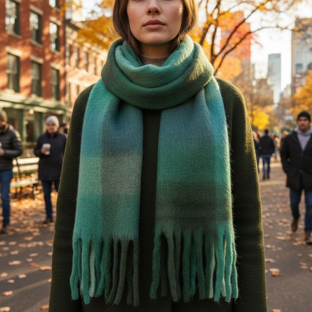 Soft Check Print Wool Blend Scarf