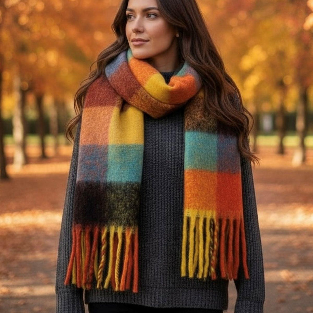 Soft Check Print Wool Blend Scarf