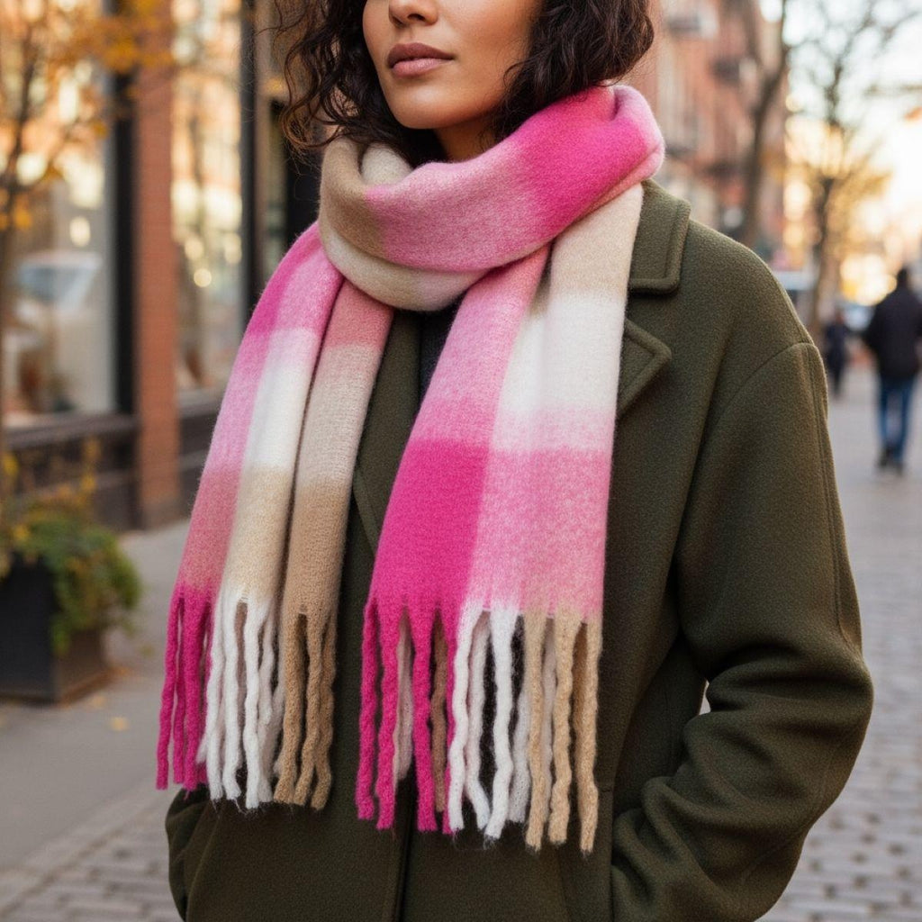 Soft Check Print Wool Blend Scarf
