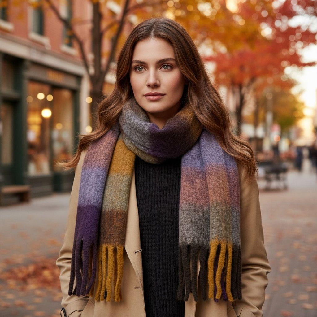 Soft Check Print Wool Blend Scarf