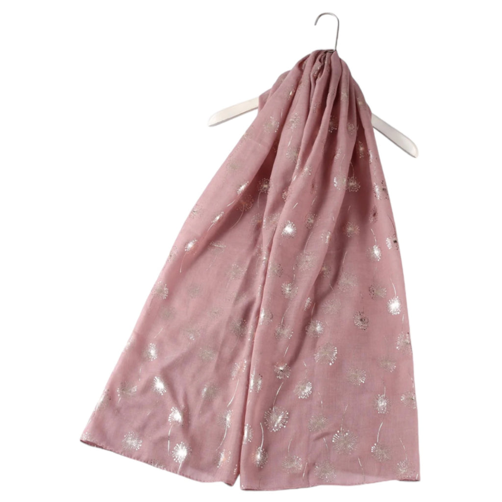 Dusky Pink Metallic Gold Dandelion Scarf
