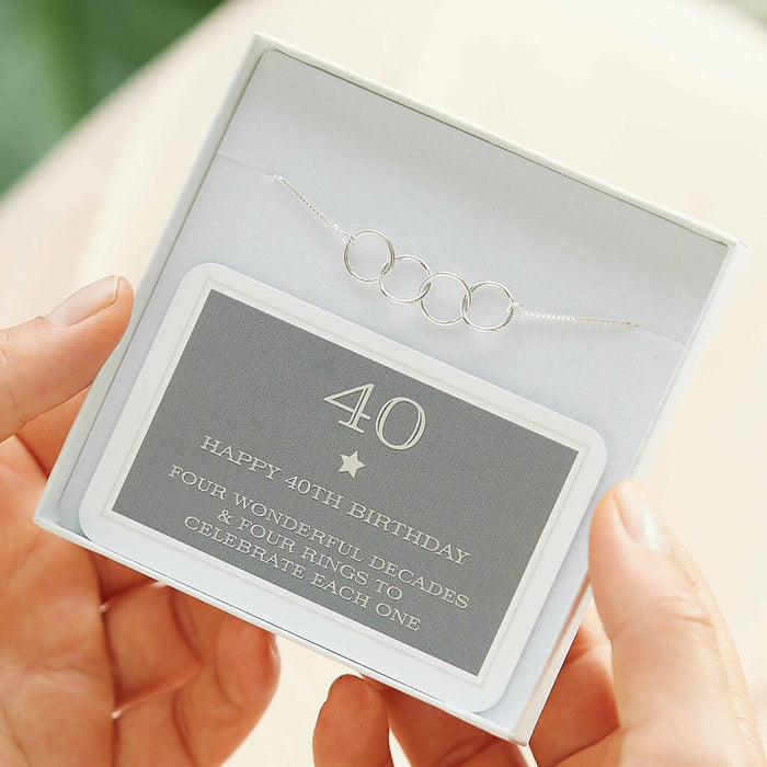 40th Birthday Sterling Silver Four Ring Bracelet