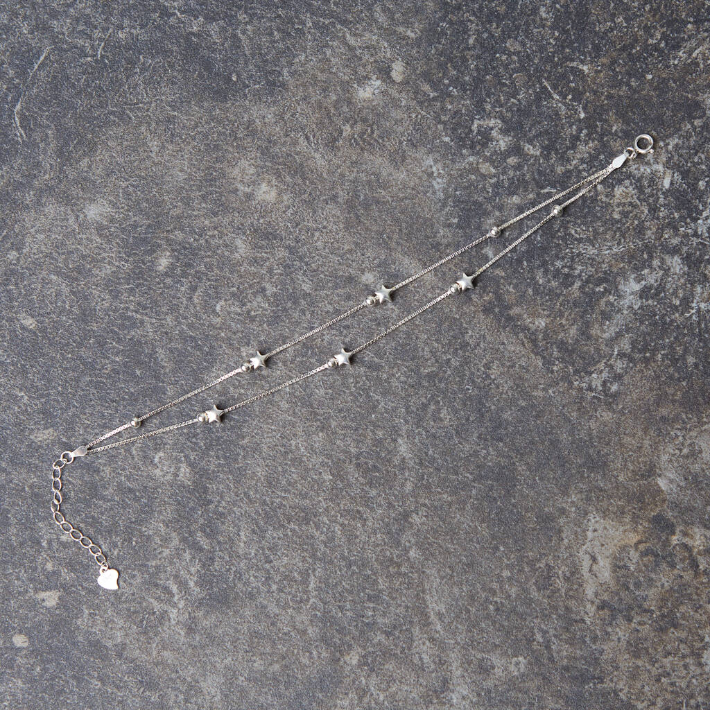 50th Birthday Solid Sterling Silver Five Star Bracelet