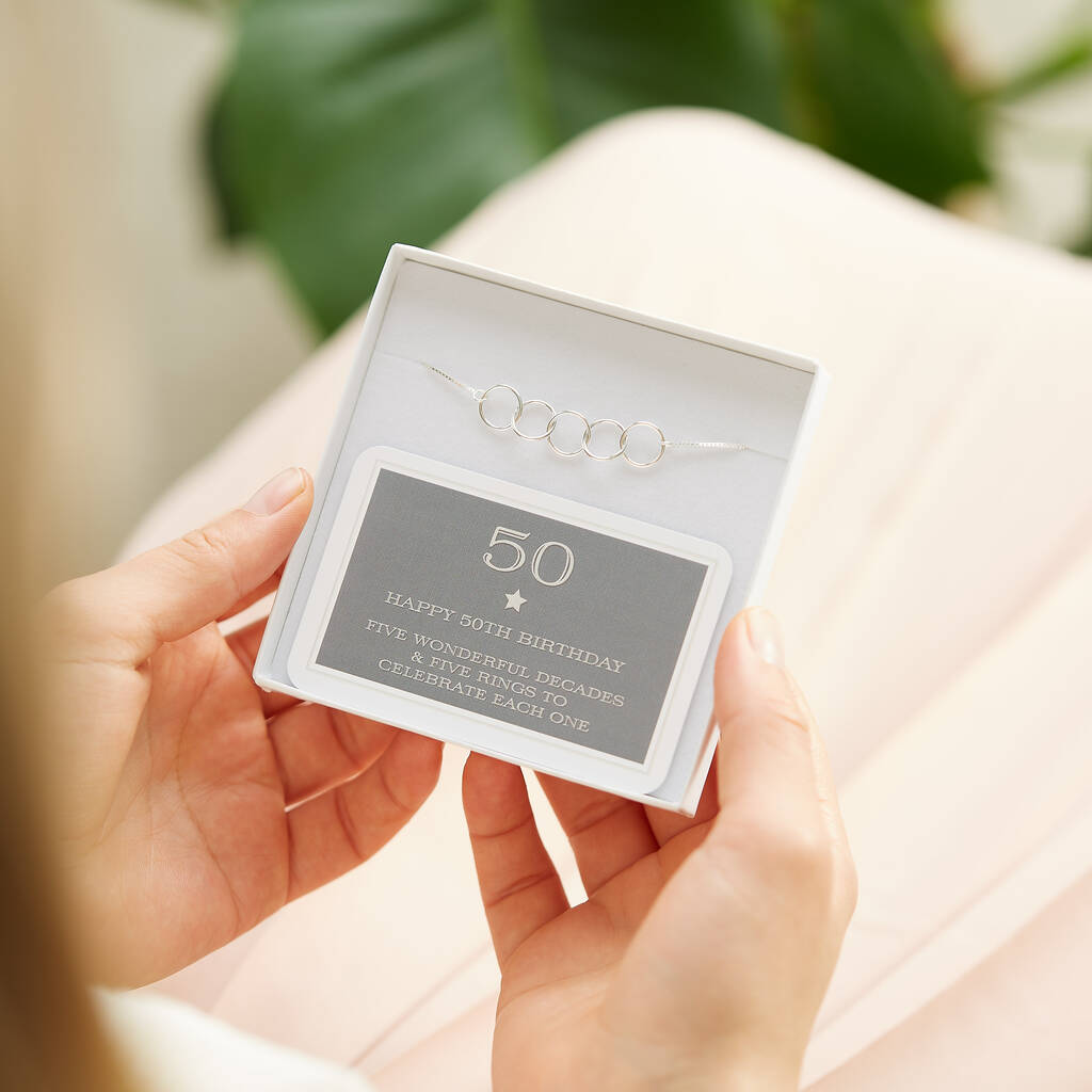 50th Birthday Sterling Silver Five Ring Bracelet
