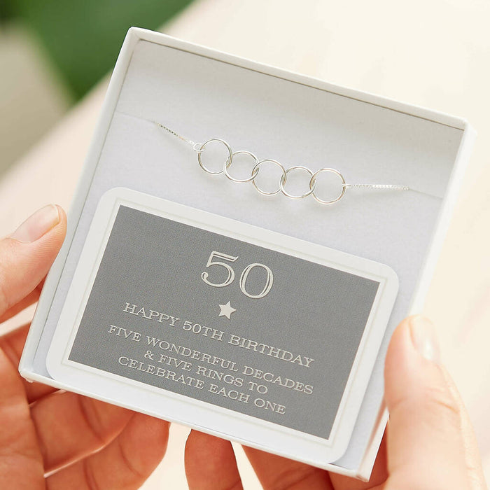 50th Birthday Sterling Silver Five Ring Bracelet