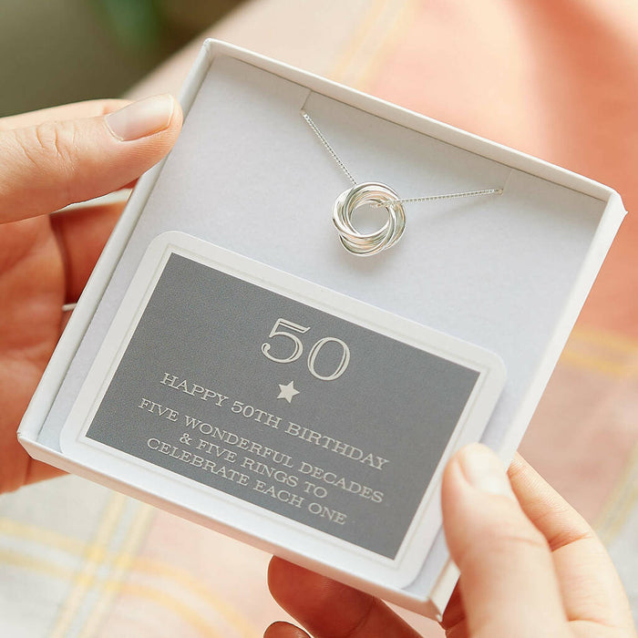 50th Birthday Sterling Silver Ring Necklace