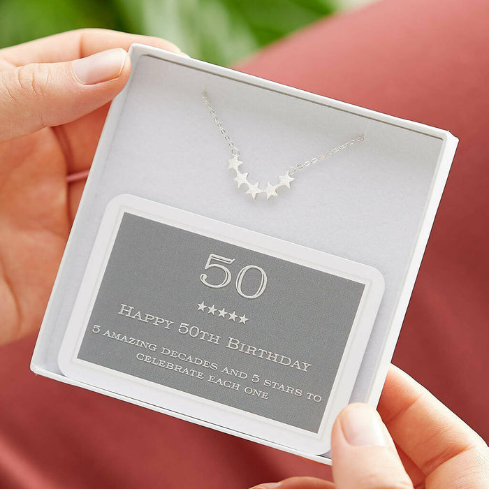 50th Birthday Sterling Silver Stars Necklace