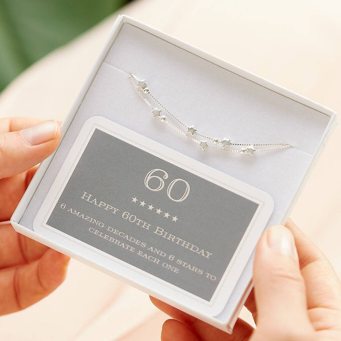 60th Birthday Solid Sterling Silver Six Star Bracelet