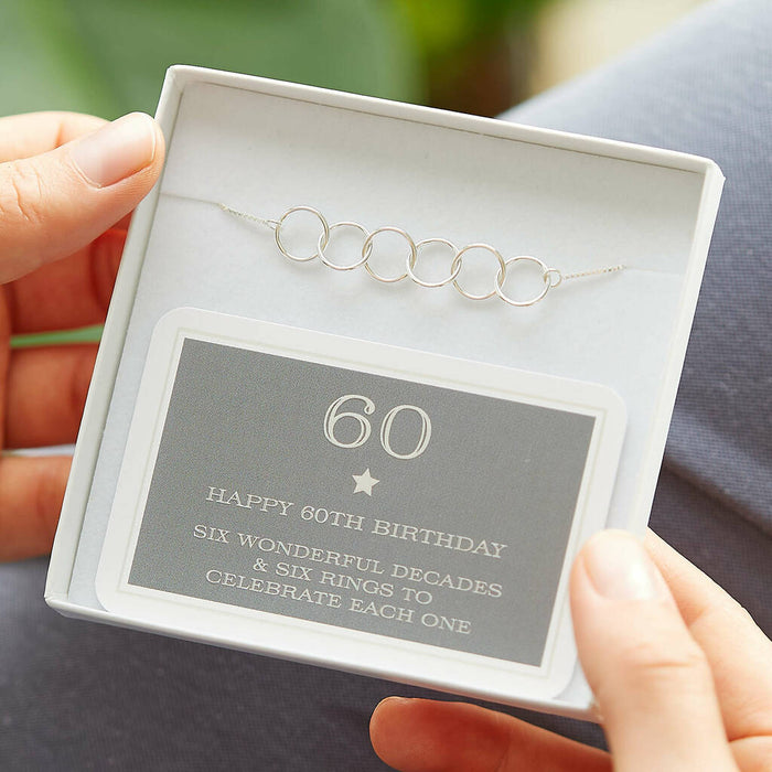 60th Birthday Sterling Silver Six Ring Bracelet