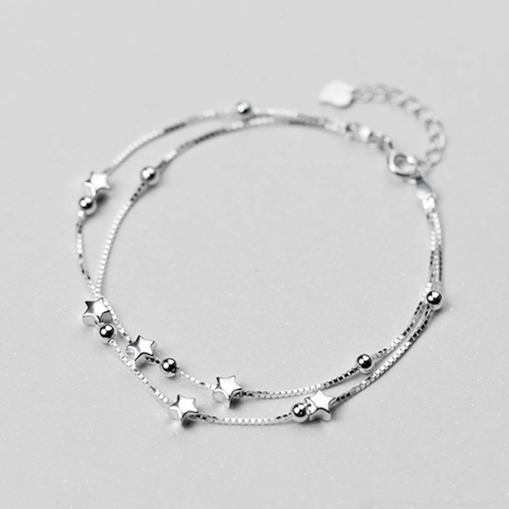 60th Birthday Solid Sterling Silver Six Star Bracelet